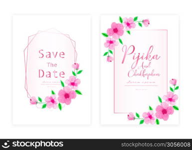 Save the date wedding card. Wedding invitation cards with flower watercolor. Wedding card design vector illustration.