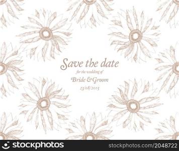 Save The Date Wedding invitation Card with flower Vector illustration