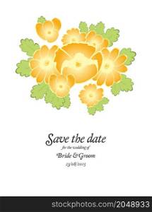 Save the date wedding invite card template with golden flowers vector illustration