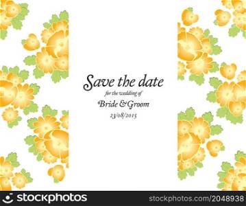 Save the date wedding invite card template with golden flowers vector illustration