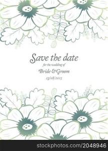 Save the date wedding invite card template with green flowers vector illustration