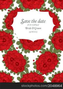 Save the date wedding invite card template with red flowers vector illustration