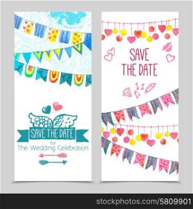 Save the day card paper wedding invitation template set isolated vector illustration. Save The Day Card Set