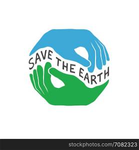 Save the Earth. Earth day concept. Logo design template. Hands hold Earth illustration.