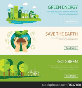 save the world and green energy concept web banner