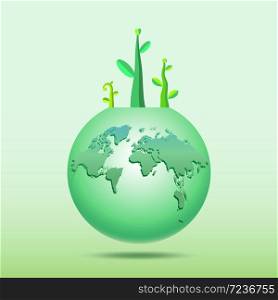 Save the world by planting forest, city sustainable nature ,Green earth with tree, Ecology concept, Vector illustration and abstract background.
