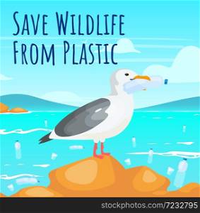 Save wildlife from plastic social media post mockup. Advertising web banner design template. Social media booster, content layout. Promotion poster, print ads with flat illustrations. Save wildlife from plastic social media post mockup