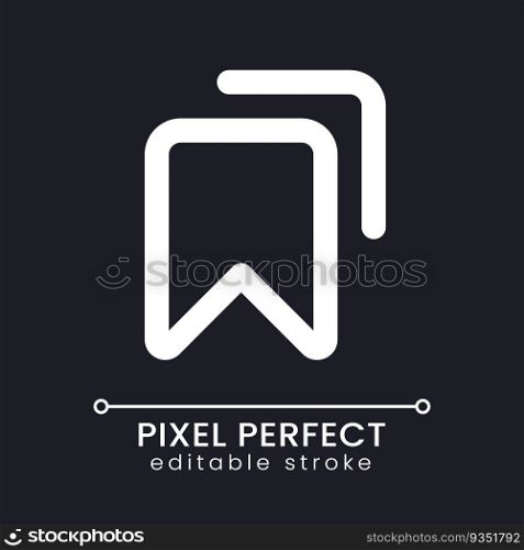 Saved messages pixel perfect white linear ui icon for dark theme. Selected chat history. Vector line pictogram. Isolated user interface symbol for night mode. Editable stroke. Poppins font used. Saved messages pixel perfect white linear ui icon for dark theme