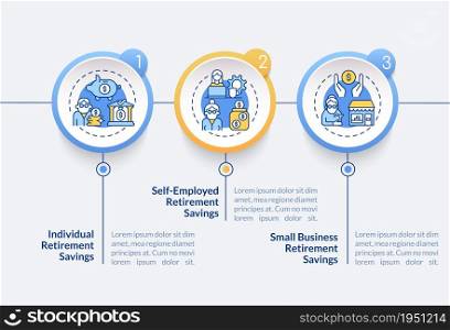 Saving account types vector infographic template. Banking options presentation outline design elements. Data visualization with 3 steps. Process timeline info chart. Workflow layout with line icons. Saving account types vector infographic template