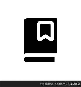 Saving book for future black glyph ui icon. Making bookmark. Reading experience. User interface design. Silhouette symbol on white space. Solid pictogram for web, mobile. Isolated vector illustration. Saving book for future black glyph ui icon