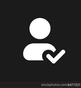 Saving changed information of contact dark mode glyph ui icon. User interface design. White silhouette symbol on black space. Solid pictogram for web, mobile. Vector isolated illustration. Saving changed information of contact dark mode glyph ui icon
