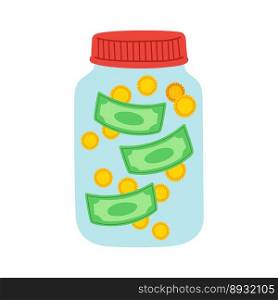 Saving dollar coin in jar. Concept vector. Flat design style vector. Saving money jar. Money Jar.