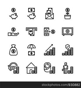 Saving money and investment icon set.Vector illustration