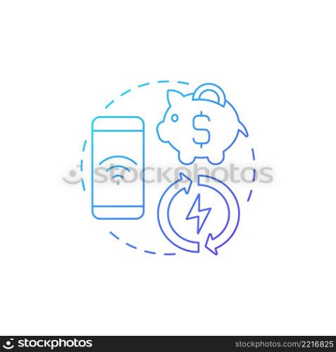 Saving money and time blue gradient concept icon. Smart technologies pros abstract idea thin line illustration. Automated household chores. Isolated outline drawing. Myriad Pro-Bold font used. Saving money and time blue gradient concept icon