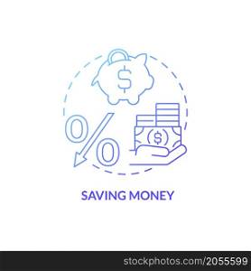 Saving money blue gradient concept icon. Earnings and deposit. Financial safety abstract idea thin line illustration. Isolated outline drawing. Roboto-Medium, Myriad Pro-Bold fonts used. Saving money blue gradient concept icon