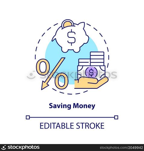 Saving money concept icon. Earnings and deposit. Financial safety abstract idea thin line illustration. Isolated outline drawing. Editable stroke. Roboto-Medium, Myriad Pro-Bold fonts used. Saving money concept icon