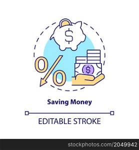 Saving money concept icon. Earnings and deposit. Financial safety abstract idea thin line illustration. Isolated outline drawing. Editable stroke. Roboto-Medium, Myriad Pro-Bold fonts used. Saving money concept icon