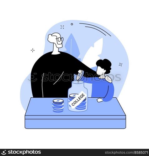 Saving money for college isolated cartoon vector illustrations. Smiling dad and his son saving money for education at college from childhood, financial support to kids vector cartoon.. Saving money for college isolated cartoon vector illustrations.