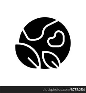 Saving planet black glyph icon. Global environmental conservation. Ecology care method. International efforts. Silhouette symbol on white space. Solid pictogram. Vector isolated illustration. Saving planet black glyph icon