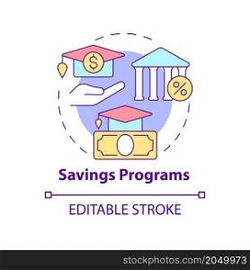 Saving programs concept icon. Employee accounting plan. Workers deposit abstract idea thin line illustration. Isolated outline drawing. Editable stroke. Roboto-Medium, Myriad Pro-Bold fonts used. Saving programs concept icon