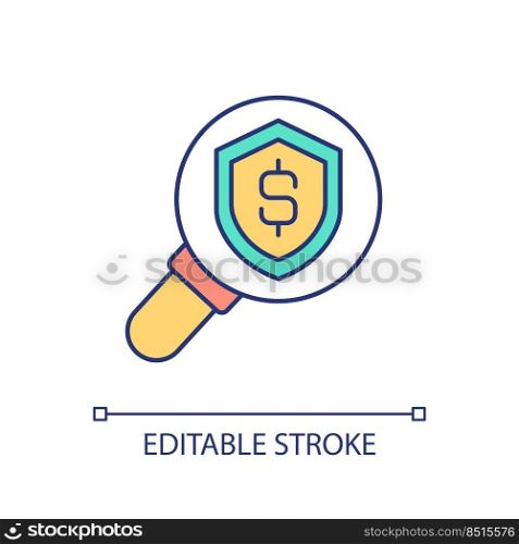 Saving safety checkup RGB color icon. Bank account control. Financial resources protection. Isolated vector illustration. Simple filled line drawing. Editable stroke. Arial font used. Saving safety checkup RGB color icon