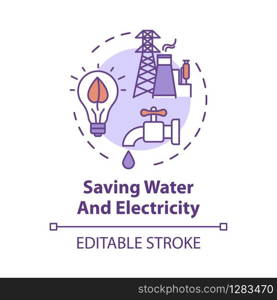 Saving water and electricity concept icon. Responsible resource consumption. Efficient usage. Ecology idea thin line illustration. Vector isolated outline RGB color drawing. Editable stroke