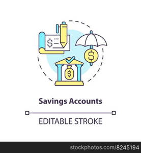 Savings accounts concept icon. Interest bearing deposit. Business banking abstract idea thin line illustration. Isolated outline drawing. Editable stroke. Arial, Myriad Pro-Bold fonts used. Savings accounts concept icon