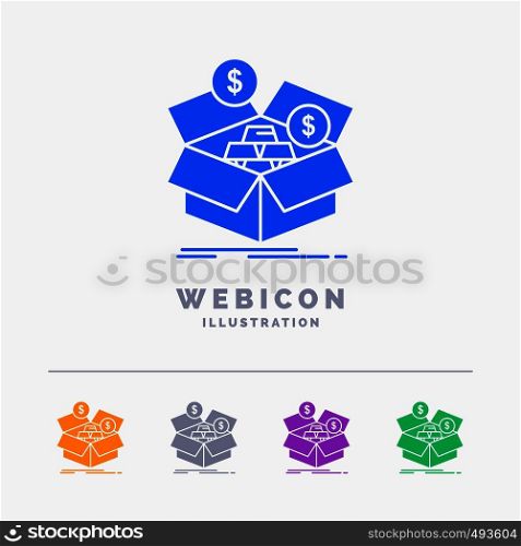 savings, box, budget, money, growth 5 Color Glyph Web Icon Template isolated on white. Vector illustration. Vector EPS10 Abstract Template background