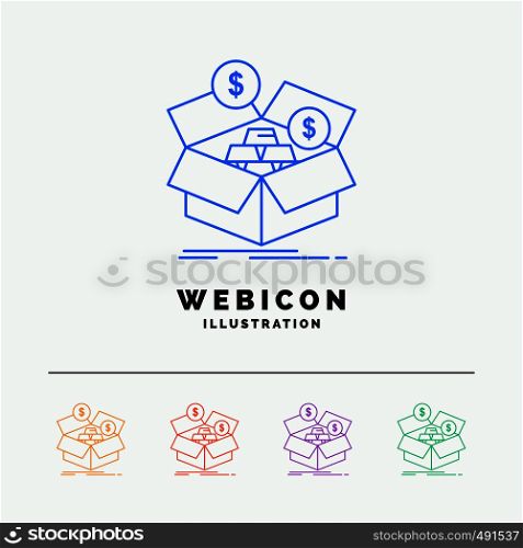 savings, box, budget, money, growth 5 Color Line Web Icon Template isolated on white. Vector illustration. Vector EPS10 Abstract Template background