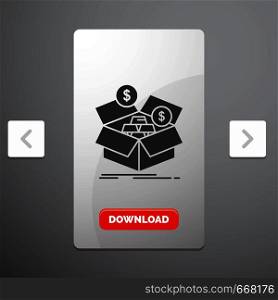 savings, box, budget, money, growth Glyph Icon in Carousal Pagination Slider Design & Red Download Button. Vector EPS10 Abstract Template background