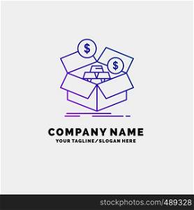 savings, box, budget, money, growth Purple Business Logo Template. Place for Tagline. Vector EPS10 Abstract Template background