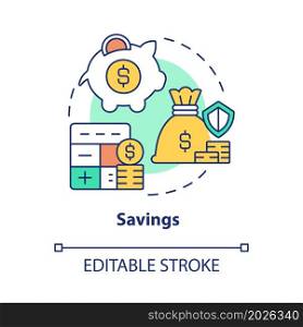 Savings concept icon. Business earnings. Launching small business. Financial support of startup abstract idea thin line illustration. Vector isolated outline color drawing. Editable stroke. Savings concept icon
