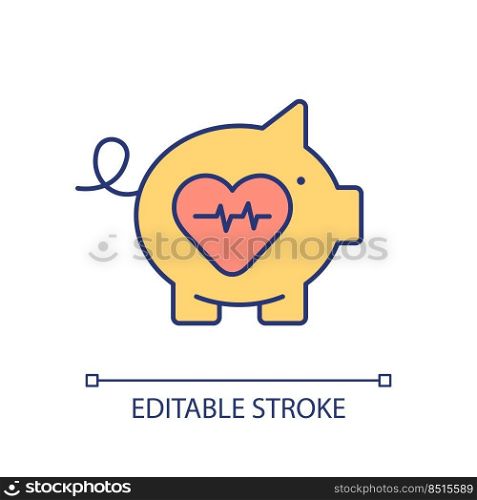 Savings for healthcare RGB color icon. Money for medical expenses. Treatment budget planning. Isolated vector illustration. Simple filled line drawing. Editable stroke. Arial font used. Savings for healthcare RGB color icon