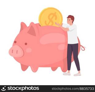 Savings for life goal semi flat color vector character. Editable figure. Full body person on white. Financial literacy simple cartoon style illustration for web graphic design and animation. Savings for life goal semi flat color vector character