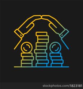 Savings gradient vector icon for dark theme. Collect cash. Coin stack for safe personal deposit. Financial literacy. Thin line color symbol. Modern style pictogram. Vector isolated outline drawing. Savings gradient vector icon for dark theme