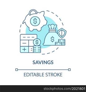 Savings money concept icon. Business earnings. Launching small business. Financial support of startup abstract idea thin line illustration. Vector isolated outline color drawing. Editable stroke. Savings money concept icon