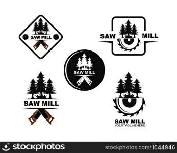 saw and pines tree logo icon vector illustration design