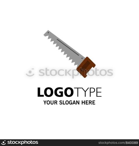 Saw, Hand, Bade, Construction, Tools Business Logo Template. Flat Color