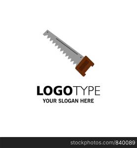 Saw, Hand, Bade, Construction, Tools Business Logo Template. Flat Color