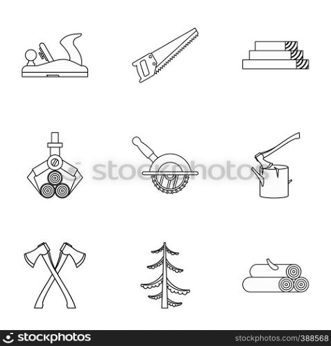 Sawing icons set. Outline illustration of 9 sawing vector icons for web. Sawing icons set, outline style