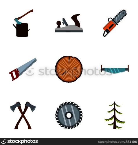 Sawing woods icons set. Flat illustration of 9 sawing woods vector icons for web. Sawing woods icons set, flat style