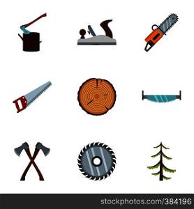 Sawing woods icons set. Flat illustration of 9 sawing woods vector icons for web. Sawing woods icons set, flat style