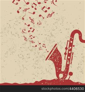 Saxophone. From a saxophone music flows. A vector illustration