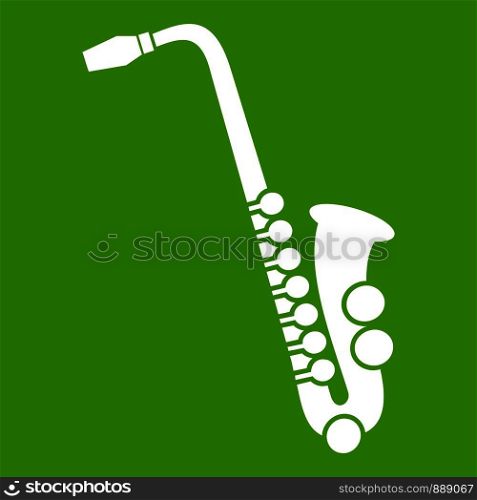 Saxophone icon white isolated on green background. Vector illustration. Saxophone icon green
