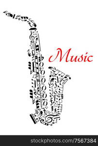 Saxophone with musical notes for entertainment and classic music concert design