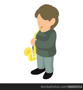 Saxophonist icon. Isometric illustration of saxophonist vector icon for web. Saxophonist icon, isometric style