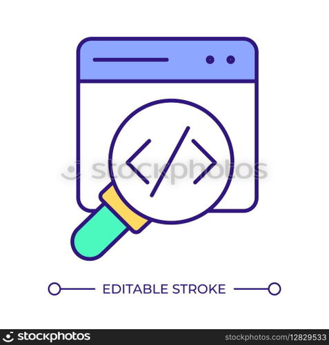 SCA RGB color icon. Static code analysis. Application security, software inspection. Source code, development. Isolated vector illustration. Simple filled line drawing. Editable stroke. SCA RGB color icon
