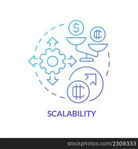 Scalability blue gradient concept icon. Crypto-currency drawback abstract idea thin line illustration. High transaction throughput. Isolated outline drawing. Myriad Pro-Bold font used. Scalability blue gradient concept icon