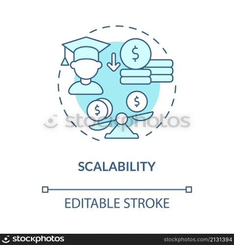Scalability turquoise concept icon. Advantages of electronic learning abstract idea thin line illustration. Isolated outline drawing. Editable stroke. Roboto-Medium, Myriad Pro-Bold fonts used. Scalability turquoise concept icon