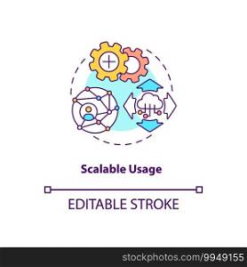Scalable usage concept icon. SaaS argument idea thin line illustration. Concurrent accesses. Increasing capacity and functionalities. Vector isolated outline RGB color drawing. Editable stroke. Scalable usage concept icon